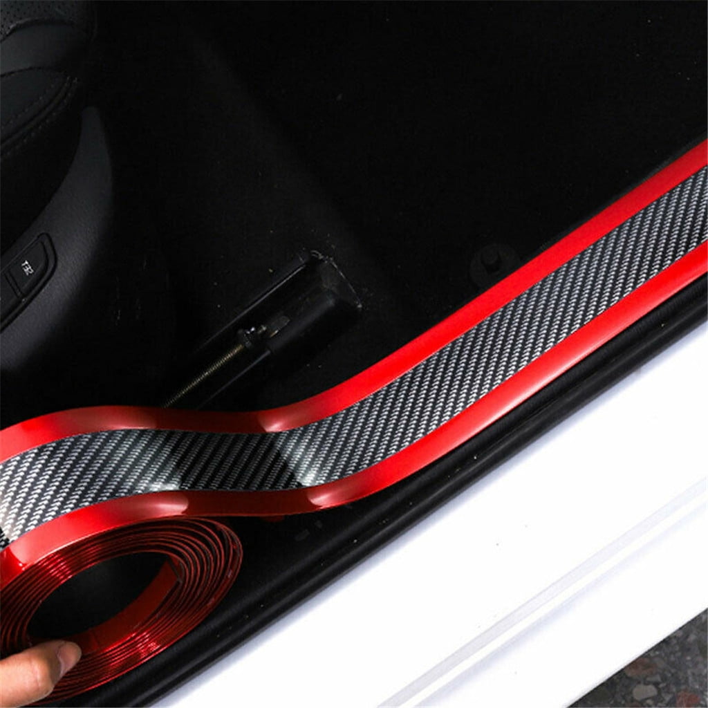 4Pcs Car Door Sill Protector Strips and 2 Pcs Reflective Stickers 5D Carbon Fiber Car Door Sill Guard Sticker Black Anti Scratch Door Sill Film with Strong Adhesive for All Car SUV Truck