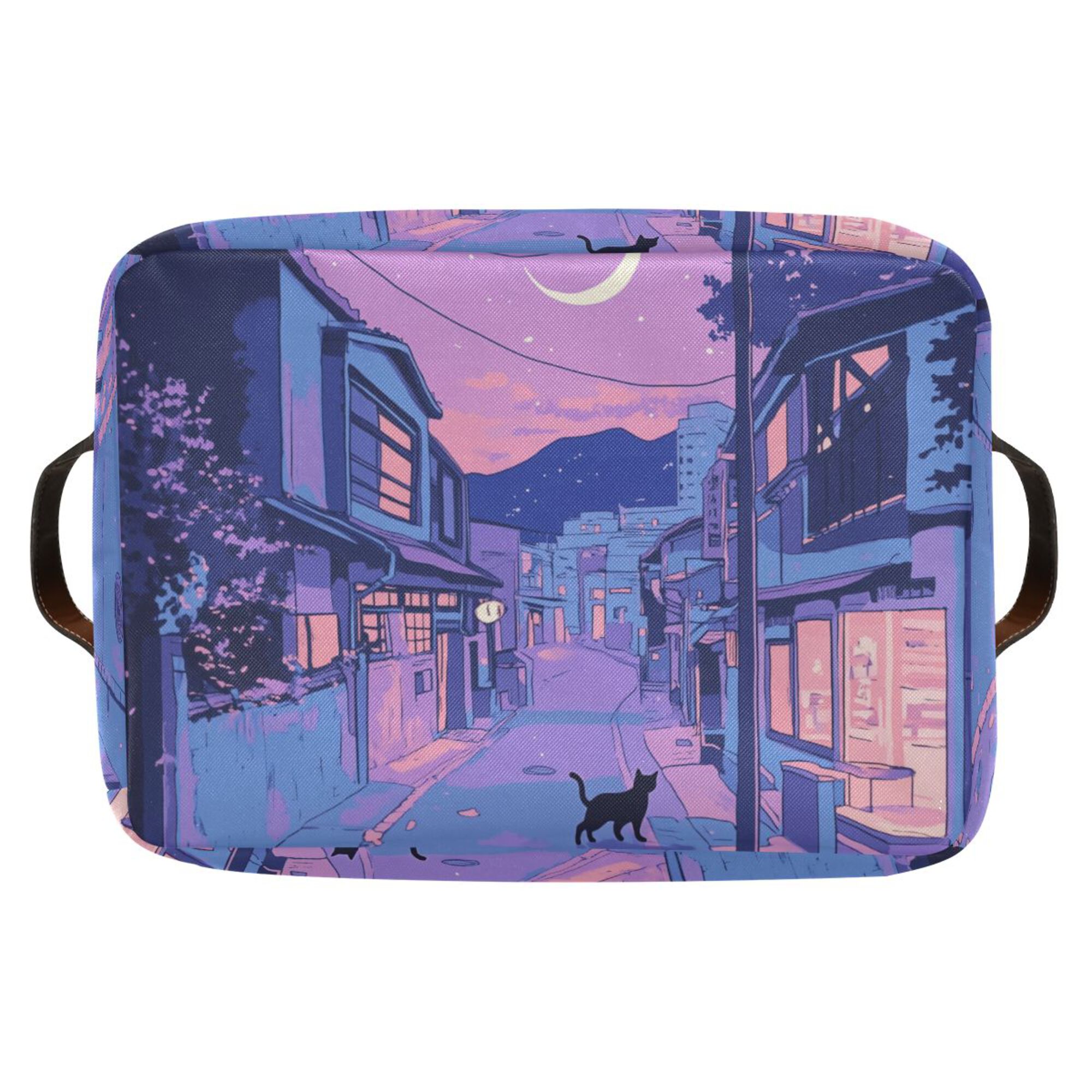 Yayeee Canvas Storage Basket with Handles for Shelves Fabric Bins Closet Organizer, Cat Walking in Street
