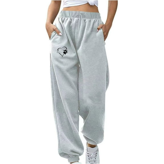 IROINNID Discount Women's Sweatpants Casual Jogger Pants Love Print Drawstring Waist Comfy Loose Fit Trendy Sweatpants with Pockets,Gray