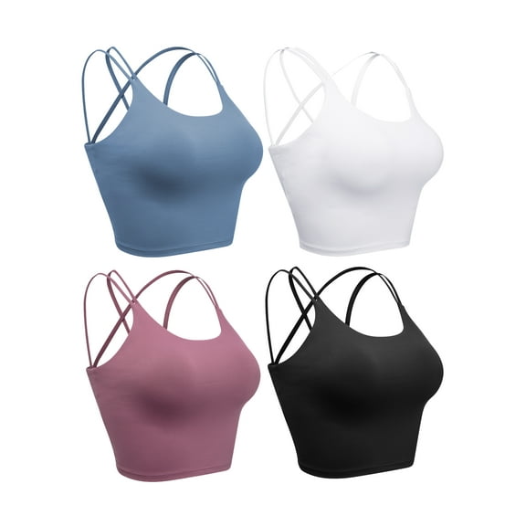 Women's Plus Size Removable Cups Seamless Wirefree Bra Racerback Support Yoga Bra Sports Tank Tops Bras for Workout Gym Activewear,4Pcs