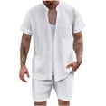 thumbnail image 3 of VBTAPA Mens Summer Beach Outfits 2 Piece Button Down Shirt and Shorts Sets Casual Vacation Set Resort Wear White XL, 3 of 7