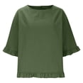 thumbnail image 6 of ClodeEU Women's Linen Blend 3/4 Sleeve Crewneck Shirt ,Casual Cropped Loose Tops ,Women's Plus XXL, 6 of 8