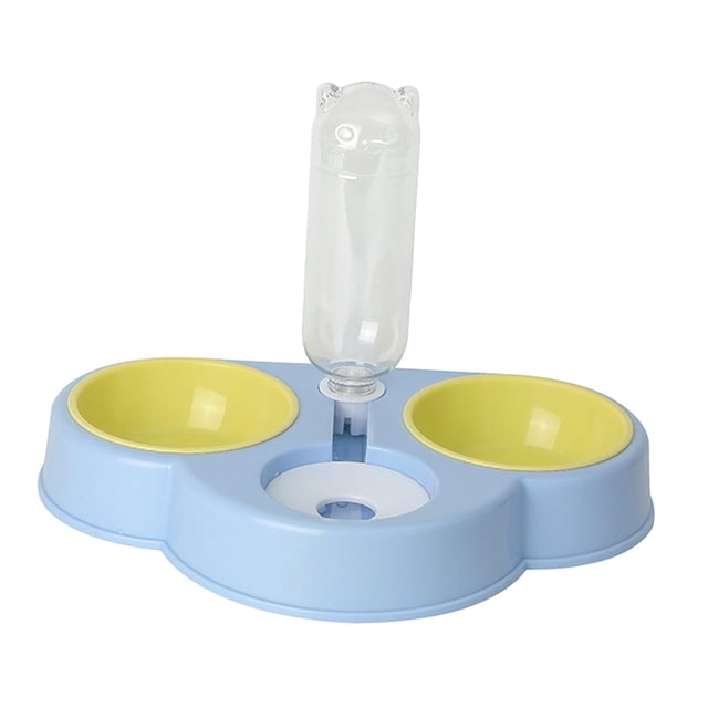 Bebedero automático para perros y gatos con cuencos dobles desmontables de 500 ml, juego de cuenco y plato seco. Azul