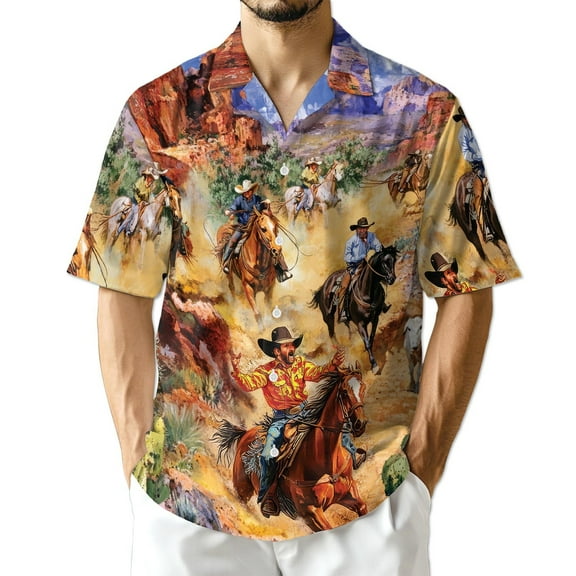 Netecom Rodeo Cowboy Hawaiian Shirt for Men, Western Style, Button Down Summer Beach Short Sleeve, S-5XL