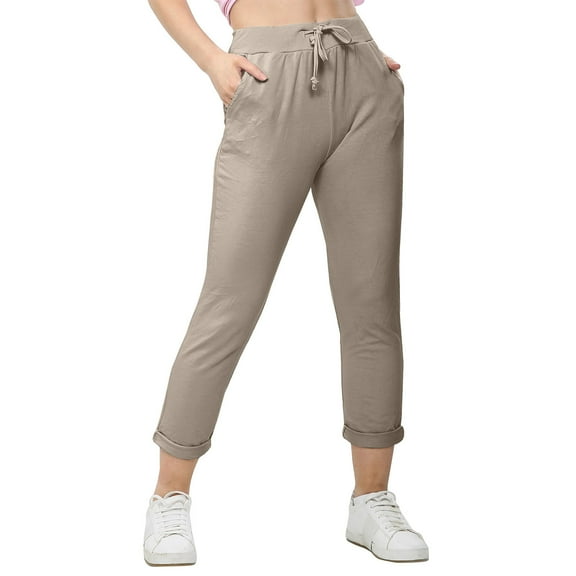 BLCHUNen Cropped Pants for Women Drawstring Elastic Waist Casual Lightweight Sports Workout Joggers Sweatpants with Pockets