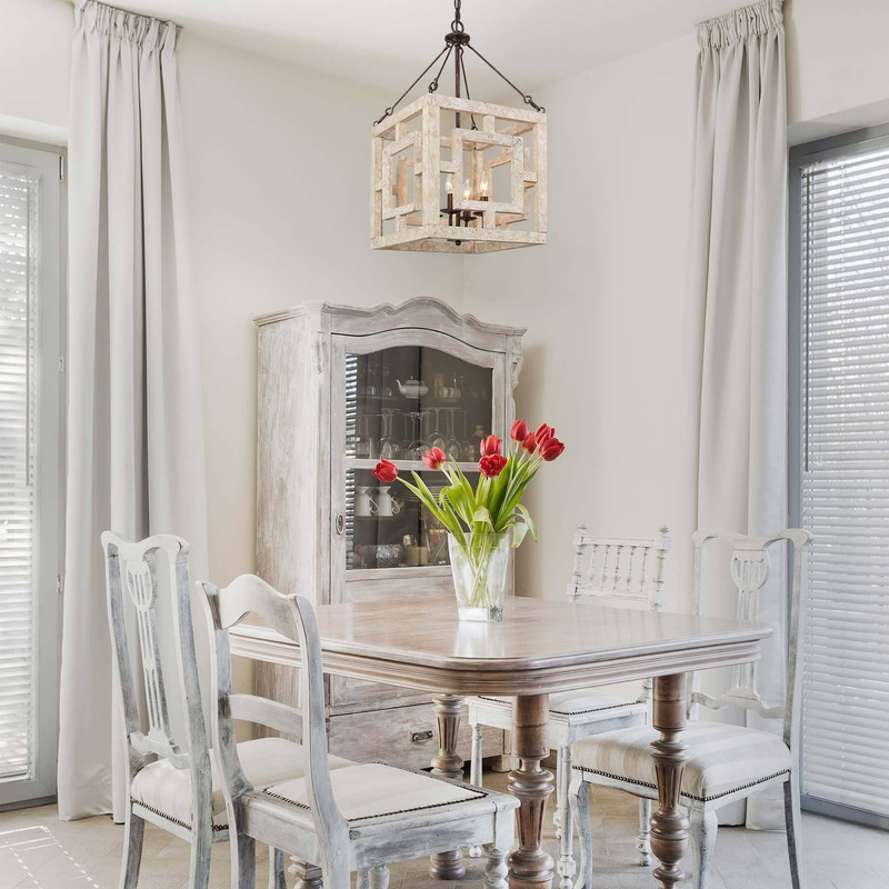 LNC Ferdinand 3-Light Geometric Wood and Metal Lantern Pendant for Dining Room