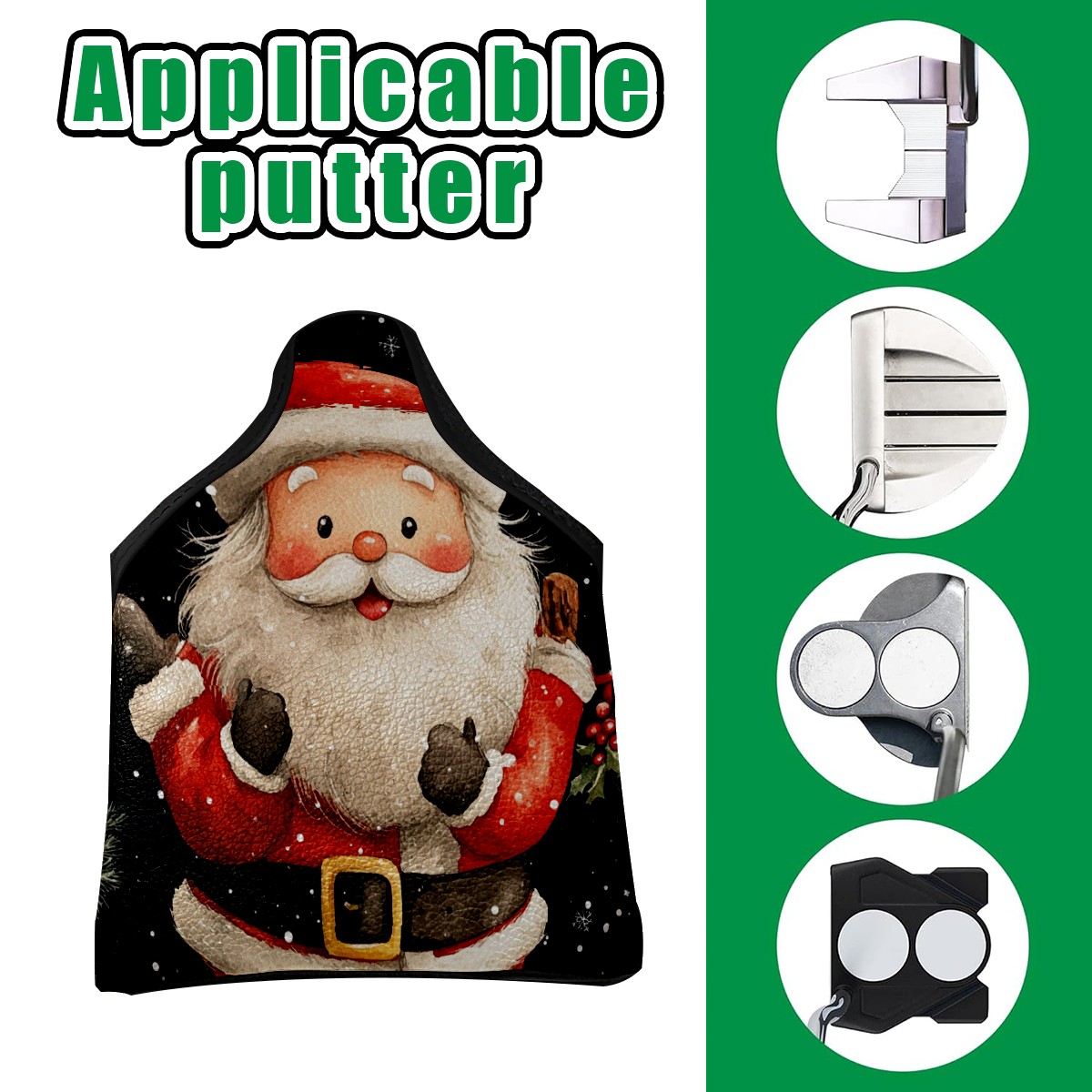 Golf Mallet Putter Cover Premium Leather Golf Putter Head Cover with Magnetic Closure Golf Cover for Men and Women Cartoon Santa Claus