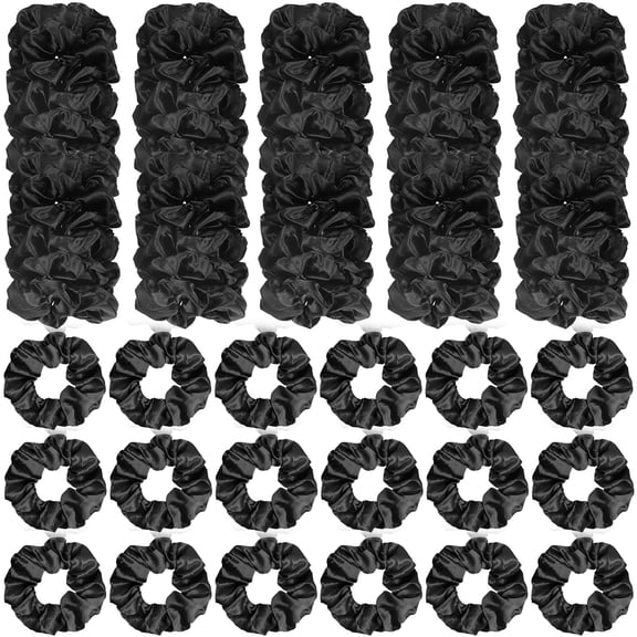 Lsupdaol 40 Pieces Silk Scrunchies Satin Hair Ties Elastic Bands Large Satin Ponytail Silk Vintage Hair Accessories for Women(Black,Solid Style)