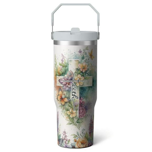 1pc Failh 30oz Tumbler with Straw & Handle - Insulated Stainless Steel Cup | Holiday Gift for Man Women (Christmas, Valentine's, Birthday)