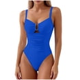 thumbnail image 2 of LEKWK One Piece Swimsuit Women Tummy Control V Neck U-Wire Cutout High Cut Thong Swimwear Ruched Slimming Bathing Suit Summer Pool Party Vacation Beachwear, 2 of 5