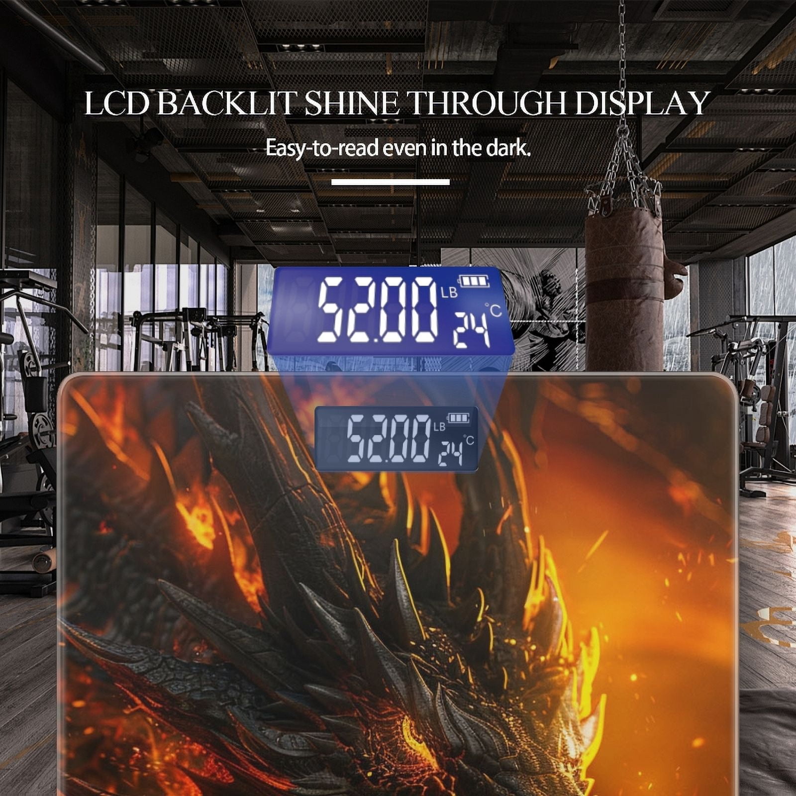 Bathroom Scale, Highly Accurate Digital Body Scale,Precisely Measures Weight up to 400 lbs-Fierce Dragon Scales Aglow With Intense Fire