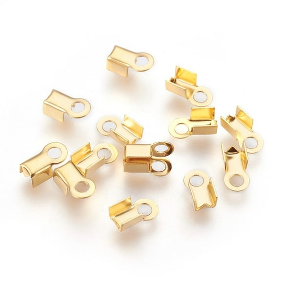 304 Stainless Steel Folding Crimp Ends Fold Over Crimp Cord Ends Real 18K Gold Plated 8x4x3mm Hole: 2mm Inner Diameter: 3mm