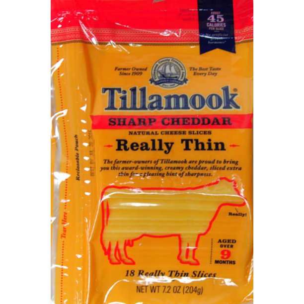 Tillamook Really Thin Sharp Cheddar Natural Cheese Slices, 7.2 Oz., 18