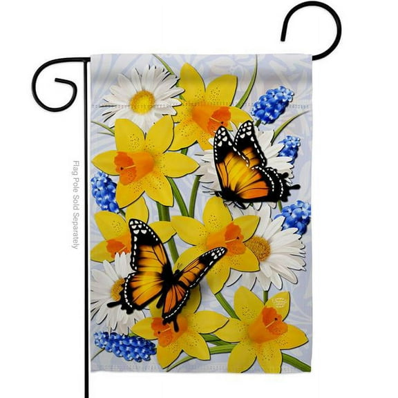 Ornament Collection  Daffodil Butterflies Friends Double-Sided Decorative Garden Flag, Multi Color