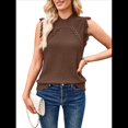 thumbnail image 1 of Suéter Sin Mangas para Mujer, Cuello Alto, Punto , Flecos, Corta, Estilo Bohemio, Moderno, Color Café, Talla L, 1 of 10