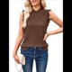 thumbnail image 1 of Suéter Sin Mangas para Mujer, Cuello Alto, Punto , Flecos, Corta, Estilo Bohemio, Moderno, Color Café, Talla M, 1 of 10