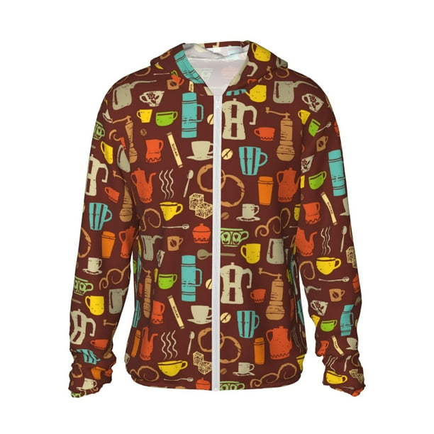 Fotbe Retro Coffee Chaqueta con Protección Solar UPF 50+ para Hombre y Mujer, Camisa con Capucha y Bolsillos-Large