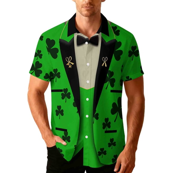 Hawaiian Shirt for Men, Short Sleeve Button Down Shirts for Women, St Patricks Day Novelty Tops, Casual Summer Beachwear, Lightweight Printed Clothing for Holiday Parties