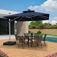 thumbnail image 2 of PURPLE LEAF 10FT Deluxe Square Solar Powered LED Patio Umbrella with Base, Large Offset Cantilever Umbrella with 360° Rotation, Navy Blue, 2 of 16