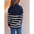 thumbnail image 5 of Women Long Sleeve Color Block Sweaters Striped Tops Button Down Open Front Knit Cardigan Coat Jackets Navy Blue S, 5 of 10
