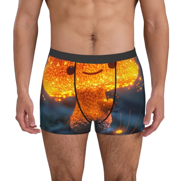 Balery Glowing Mushroom In Forest Calzoncillos bóxer para hombre, ropa interior de algodón suave y transpirable con cinturilla de nailon-Medium