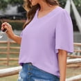 thumbnail image 4 of ClodeEU Women's Summer Short Sleeve V Neck Blouses Tops ,Casual Loose T-Shirts Purple,Womens Plus XXL, 4 of 8