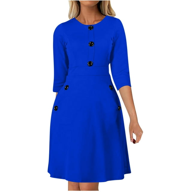 Robes de Travail pour Femmes 2025 Travail Couleur Unie Col Rond Robe à Manches 3/4 Tunique Ajustée Blazer pour Femmes Hiver Automne Manches Longues Col Rond Robes de Travail