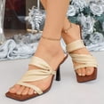 thumbnail image 2 of Rokment Women's Stiletto High Heels Dress Sandals Fashion Casual Suede Square Open Toe Slip on Pumps Dressy Heeled Slides for Ladies Bride Wedding 2026 Beige Size 6, 2 of 7