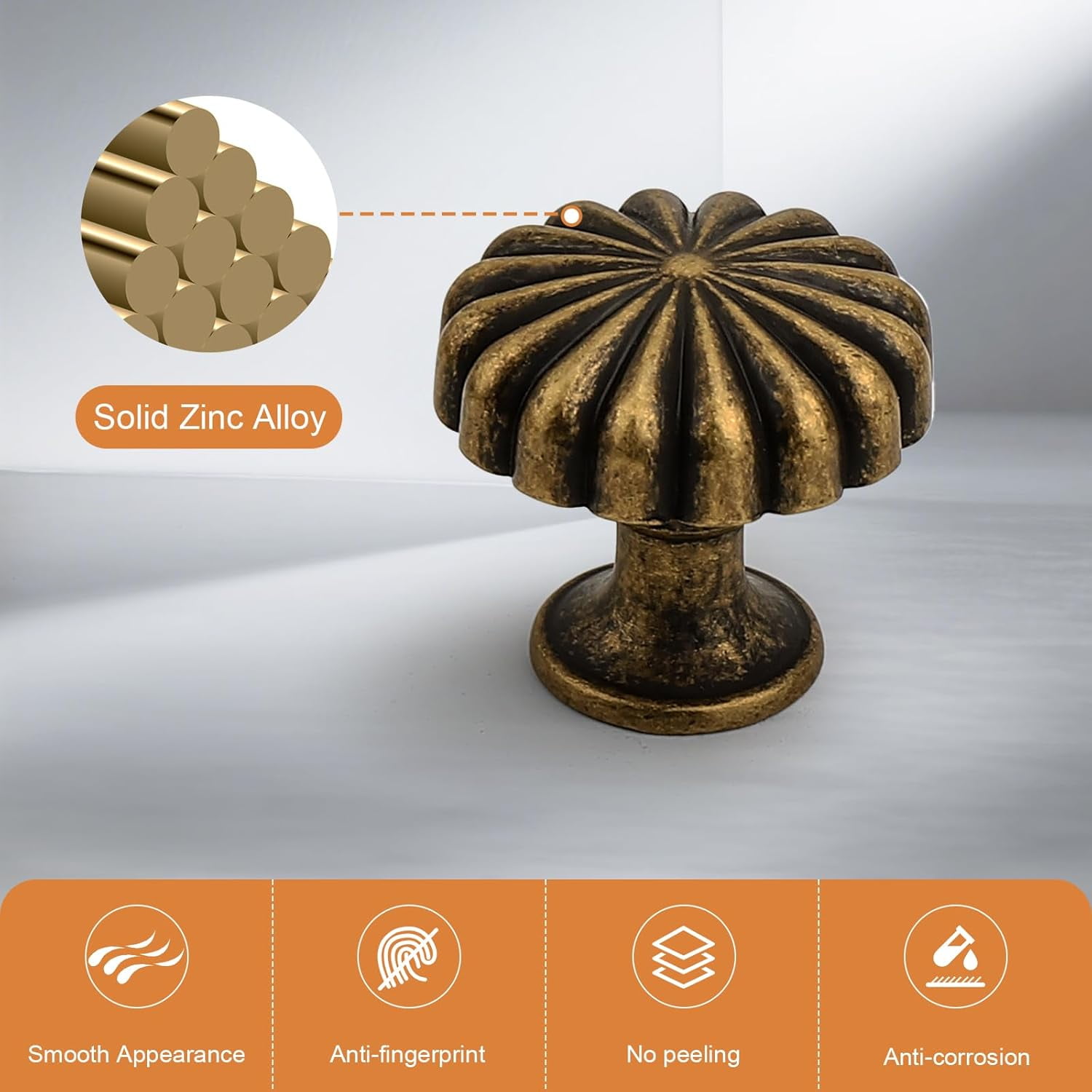 5 Pack Antique Brass Cabinet Knobs Vintage Drawer Zinc Alloy Dresser for Kitchen Cabinets Drawers