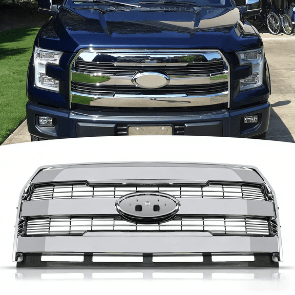 For Ford F-150 2015-2017 Chrome Front Upper Grille Grill W/O Camera FL3Z8200GA