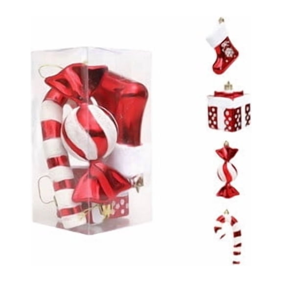 QISIWOLE 4 PCS Christmas Candy Cane Stocking Gift Box Ornaments, Xmas Tree Hanging Ornaments for Farmhouse Hanging Decorations Party Home DIY Decor