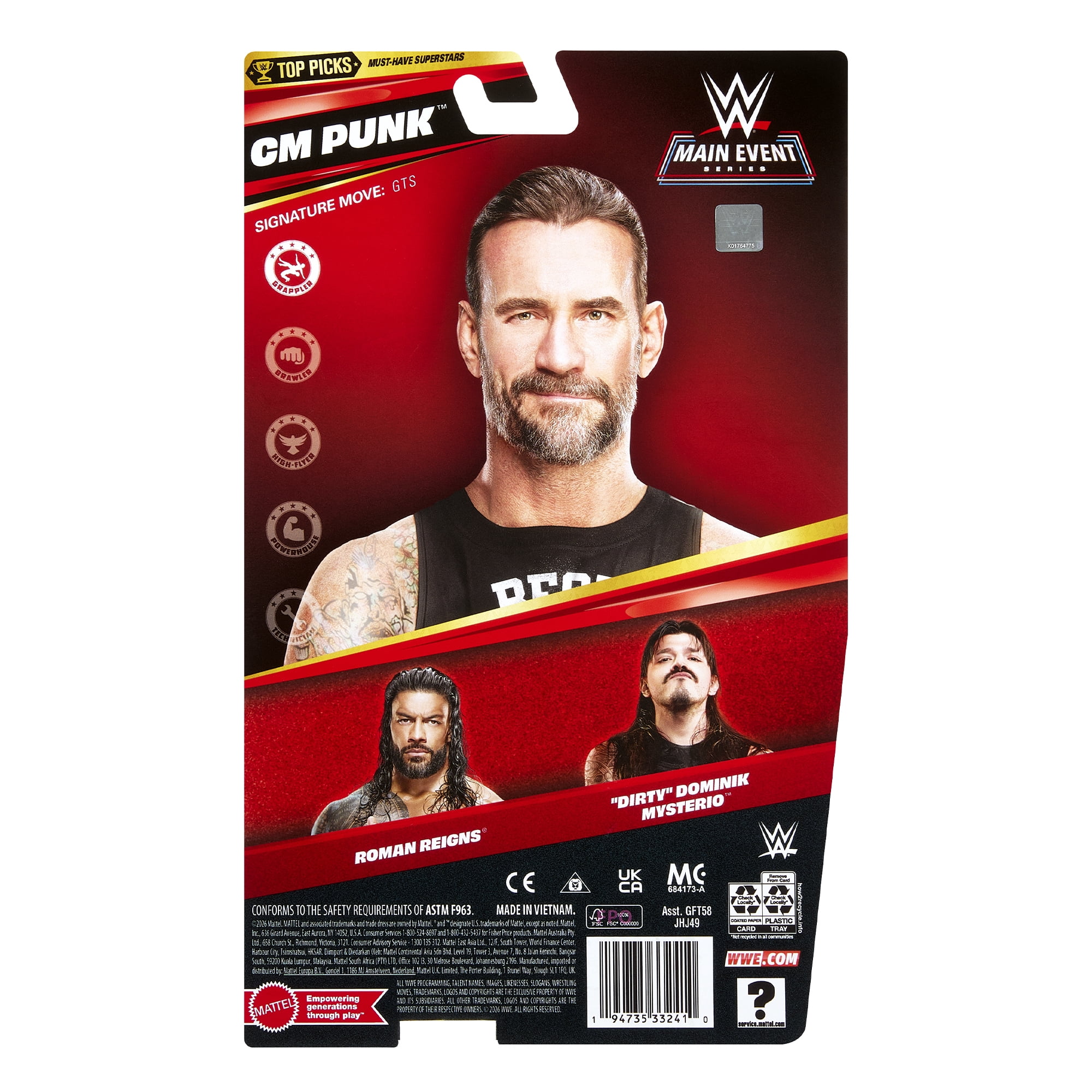 CM Punk - WWE Main Event Top Picks 2026 (Wave 3) Mattel WWE Toy Wrestling Action Figure