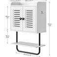 thumbnail image 3 of Medicine Cabinet, Double Doors Bathroom Wall Cabinet with Towel Bar, Adjustable Shelf, 2 Hooks, Over The Toilet Storage Cabinet, for Bedroom, Kitchen, White, 3 of 6