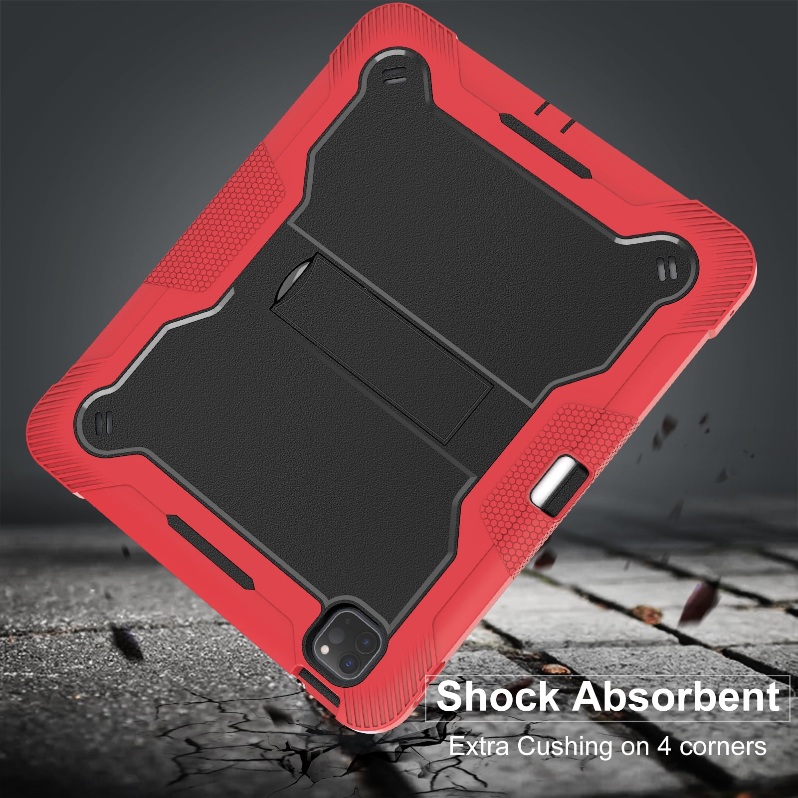 Allytechgroup Rugged Shockproof Case for Apple iPad Pro 13 M4 2024, Dual-Layers Kickstand Anti-Scratch Bumper With Pencil Holder Lightweight Kids Friendly Case Cover for iPad Pro 13" 2024, Red