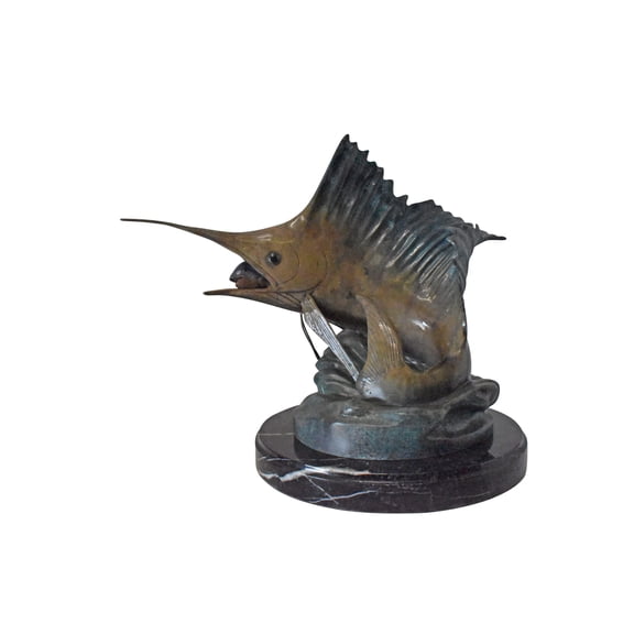 Nifao Sailfish Catching a Small Fish in Action Bronze Statue – Home Decor Sculpture, 26"L x 16"W x 25"H