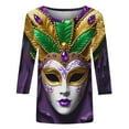 thumbnail image 5 of Cadancy Mardi Gras Shirt Women 3/4 Sleeve Trendy Crewneck Pullover Tunic Tops Rave Party Mask Print Carnival Blouse Casual Loose Holiday Outfits, 5 of 6
