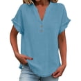 thumbnail image 2 of Favoffer Women's Linen Blouses V Neck Short Sleeve Tassel Button Casual Tops Lightweight Summer Shirts for Vacation Beach Daily, 2 of 6