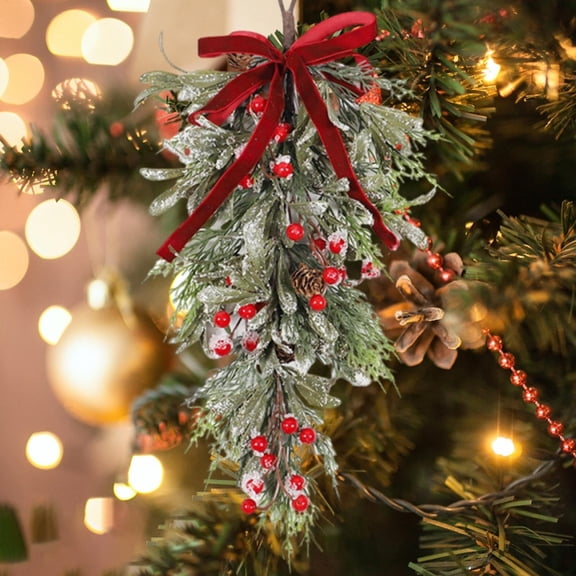 Miommo Christmas Teardrop Wreath with Red Berries and Pinecones, 19.69" Artificial Christmas Swag for Front Door, Indoor Outdoor Farmhouse Holiday Wall Decor