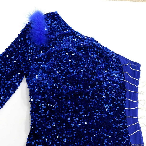 jsaierl Sequin Dress for Women One Shoulder Long Sleeve Bodycon Mini Dress  Sexy Side Split Prom Evening Party Faux Fur Cocktail Dress Club Date Night Sparkly  Dress - Walmart Business Supplies