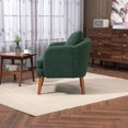 thumbnail image 3 of Mid-Century Accent Chair with Back Pillow, Teddy Fabric Upholstered Barrel Chair with Padded Cushion, Comfy Single Sofa with Wood Frame, Leisure Armchair for Living Room Bedroom Office, Emerald, 3 of 9