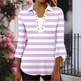 thumbnail image 5 of Jsaierl 3/4 Flounce Sleeve Womens Tops Casual Crew Neck Shirts Trendy Striped Petite Blouses Flowy Holiday Tunic Top S-2XL, 5 of 8