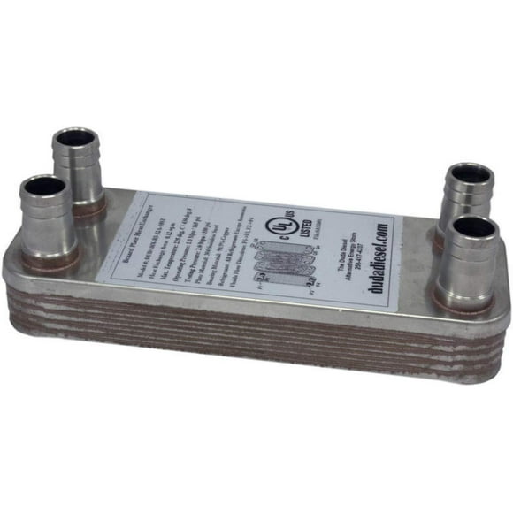 Duda Energy HX1210:HB34 B3-12A 10 Plate Stainless Steel Heat Exchanger with 3/4" Hose Barb Ports Copper Brazed, 1.2" Height, 2.9" Width, 7.5" Length
