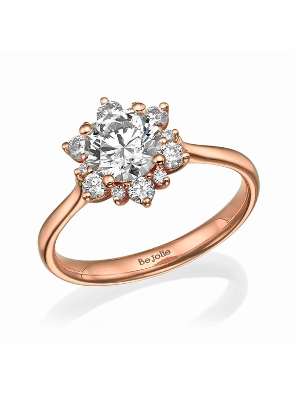1 Ct Natural Moissnite Ring 14K Rose Gold Plated Snowflake Diamond Ring