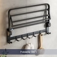 thumbnail image 3 of 24 Inch Towel Rack with Towel Bar Holder Foldable Towel Shelf with Movable Hooks Rustproof Towel Storage Wall Mount for Bathroom Lavatory Matte Black, 3 of 5