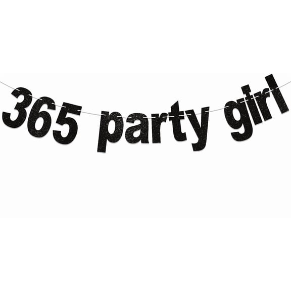 365 Party Girl Banner - Brat Birthday Decorations, 365 Bday Girl Banner, Brat Themed Birthday Party Decorations Black Glitter
