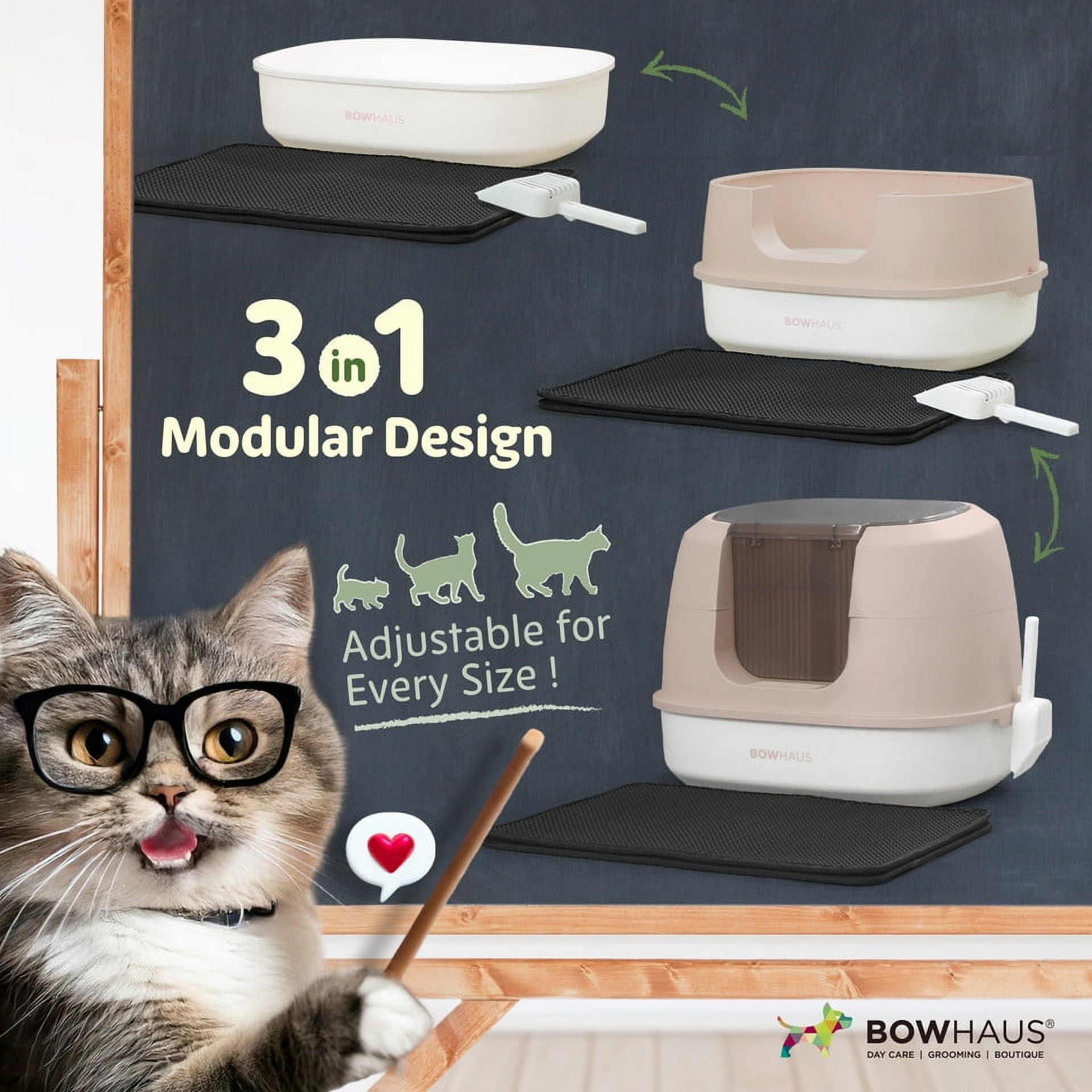 CAPHAUS 3-in-1 Detachable Cat Litter Box w/ Lid, Large Anti-Leakage Cat Toilet with Scoop, Cat Mat & Odor Fitter, Plastic Cat Box for All Sizes of Cats, Dark Grey