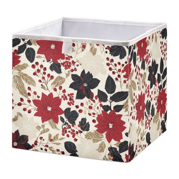 Foldable Fabric Storage Bin Home Cubes Clothing Organizer Bins Large Collapsible Box Basket for Home Organizer Red and Blacks Holly Leaves