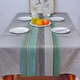 thumbnail image 3 of Farmhouse Cotton Linen Table Runner Dresser Scarf Extra Long 108 inches- Retro Rustic Barn Wood Texture Ombre Sea Teal Green Gray Non-Slip Rectangle Settings Decor for Kitchen Home Dining Holiday, 3 of 6