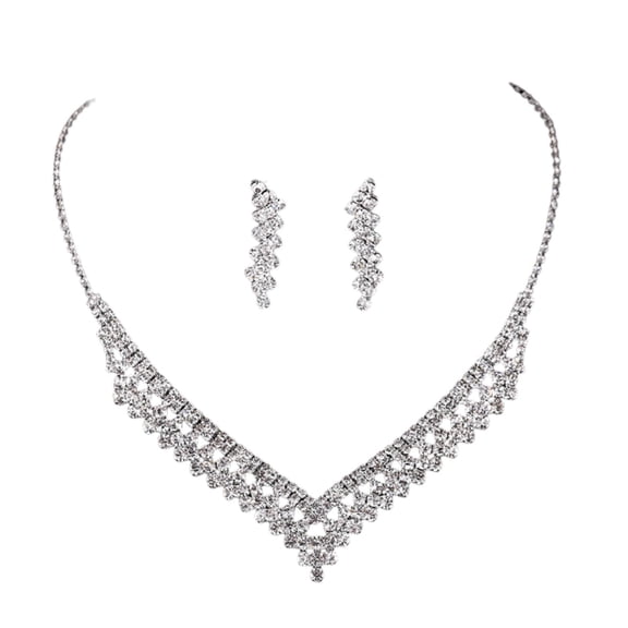 opvise 1 Set Wedding Earrings High Gloss Rhinestone Inlaid Geometric Decoration Shinny Heavy Dinner Women Jewelry Necklace Wedding Accessory