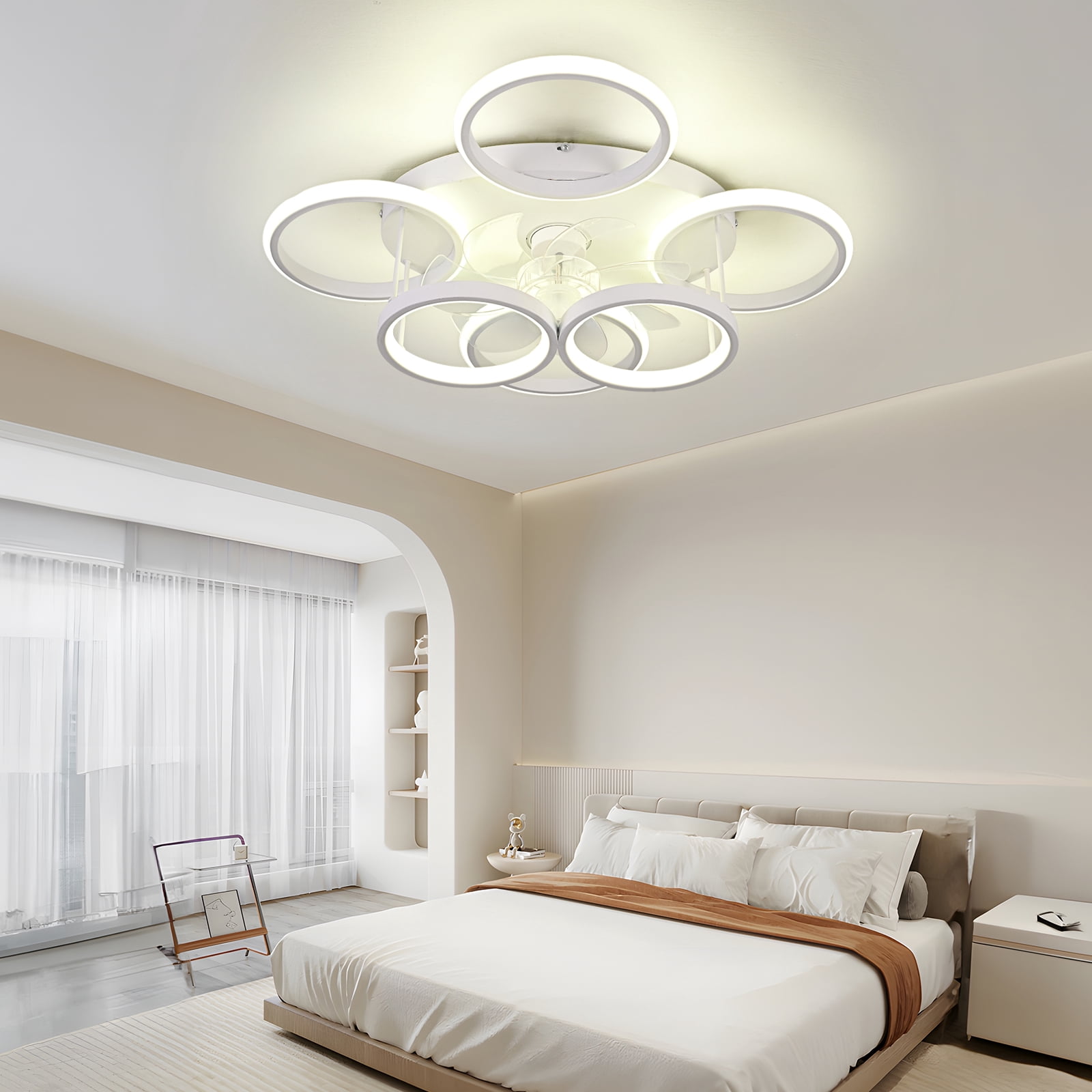 Garwarm Ceiling Fans with Lights, Modern Ceiling Fan with Lights Remote Control, Low Profile Ceiling Fan, 6 Speed Dimmable LED Ceiling Lamp for Bedroom, Kitchen, White